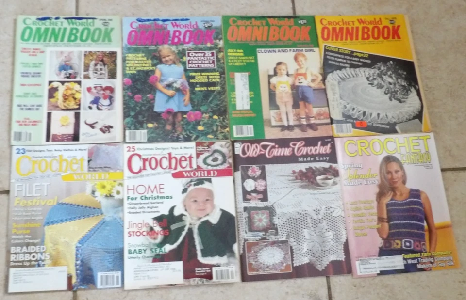 老式 CROCHET WORLD OMNIBOOK 旧时曲柄幻想杂志 批量 8 1979 - 2004 — 第 1/1 张图片