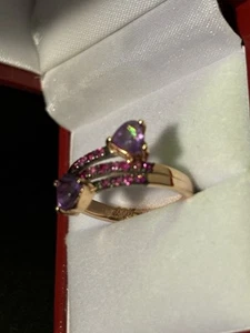 Ruby Love Ring Amethyst Hearts - Picture 1 of 2