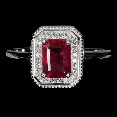 925 Sterling Silver Ring Octagon Ruby 7x5mm Natural Gemstone Jewelry Size 7 - Image 1 of 4