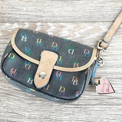 Vintage Dooney & Bourke Y2K Brown Wristlet Multi-colored DB Logo button flap - Image 1 of 4