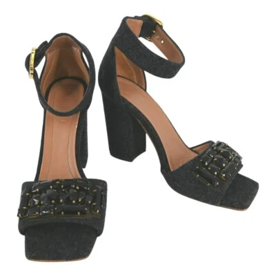 MARNI Gray Felt Rhinestone Block Heels Size 40 - Image 1 of 4