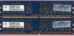 1GB 2x512MB PC2-5300 NANYA DDR2-667 NT512T64U88A1BY-3C HP 377725-888 MEMORY KIT - Picture 1 of 2