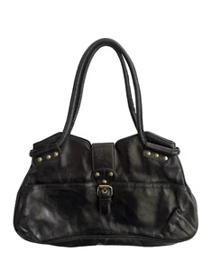 Cynthia Rowley Black Leather Shoulder Bag Double Handles Strap Buckle Studs - Picture 1 of 13