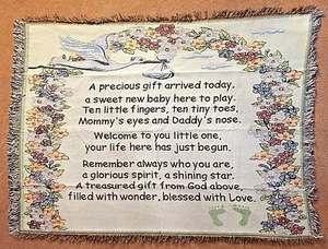 BABY'S ARRIVAL Tapestry Throw Blanket 38" x 50" - Picture 1 of 2