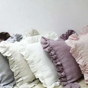 Überwurf Kissenbezug Kissenhülle Leinen Natur Rüschen Sofa Stuhl Bett Wohndeko - Bild 1 von 19