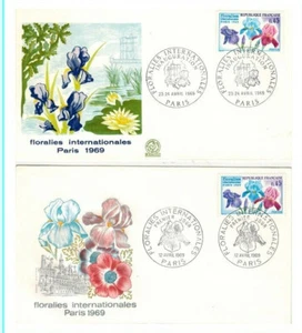 1969-FDC-2 enveloppes 1°jour**Floralies internationnales de paris-stamp-Yv.1597 - Picture 1 of 1