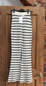 ZARA striped crochet TROUSERS size S M CREAM navy BNWT - Picture 1 of 6