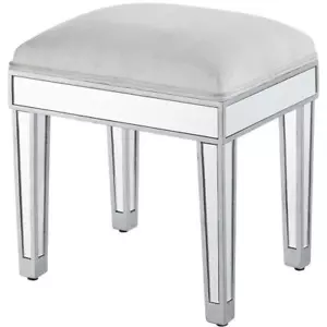 Sgabello Vanità Elegante Decorazione Reflexion 18" Tessuto Specchio Beige e Argento - Foto 1 di 10