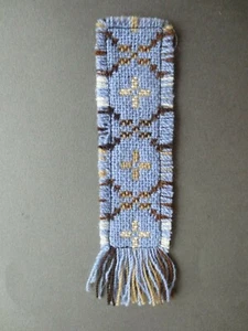 Welsh Bookmark Woven Wool WALES Blue Brown Cream Reversible Geometric UNUSED - Picture 1 of 2
