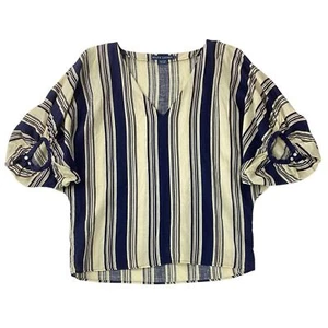 RALPH LAUREN Blue Label Size S Striped 100% Linen Blouse Top Full Sleeves V-neck - Imagen 1 de 9