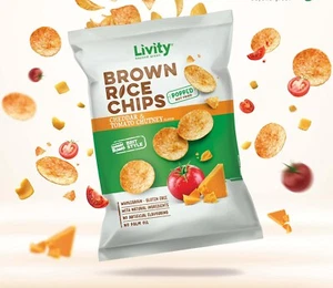 Livity Brown RiceChips Cheddar & Tomate Chutney Geschmack gesunder glutenfreier Snack - Bild 1 von 1