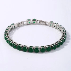 New Xmas Jewelry 6mm Round Green Jade Gemstone Charm Silver Women Girl Bracelets - Picture 1 of 6