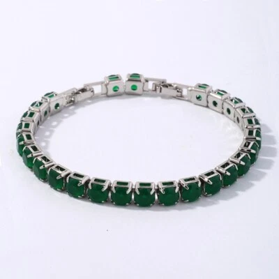 New Xmas Jewelry 6mm Round Green Jade Gemstone Charm Silver Women Girl Bracelets - Image 1 of 4