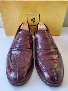 RARE FENDI 42 CROCODILE BROWN SPLIT TOE PENNY LOAFER ITALIAN MADE - Picture 1 of 10