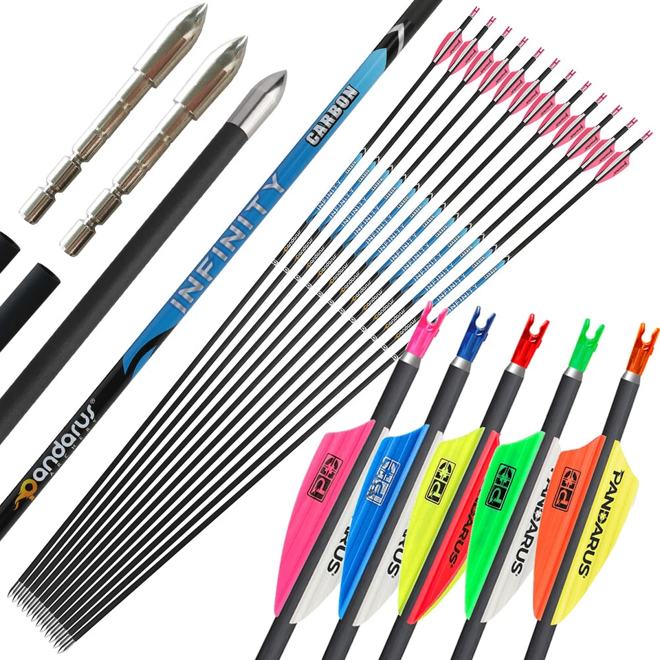 12X PANDARUS Pure Carbon Arrows SP300-1500 .003" ID4.2 Archery Bow Target Sports - Image 1 of 4