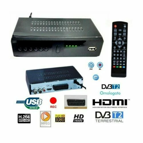 DECODER RICEVITORE DIGITALE TERRESTRE DVB-T2 T3 H265 USB SCART HDMI TELECOMANDO - Immagine 1 di 1
