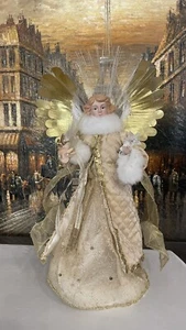 Kurt Adler Fiber Optic Angel Christmas Tabletop Figurine, Porcelain Ivory&Gold - Picture 1 of 8