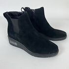 Blondo Women's Wedge Ankle Boots Size 6.5 Waterproof Black Suede Leather Zip NEW