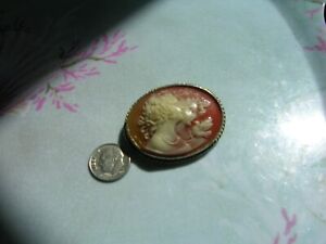 VINTAGE SHELL CAMEO PIN TWO LADIES AND DOVE