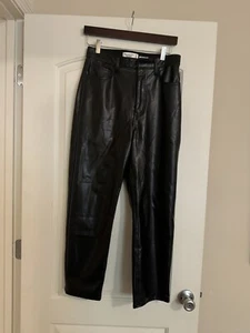 Abercrombie & Fitch Black 90s Ankle Straight Ultra High Rise Vegan Leather Pants - Picture 1 of 6