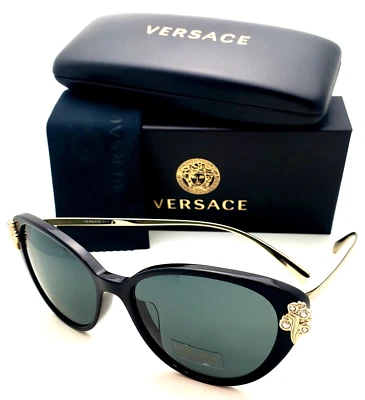 Nuevas gafas de sol VERSACE MOD. Lentes grises 4351-B-A GB1/87 55-16 marcos negros y dorados Foto 1 de 4