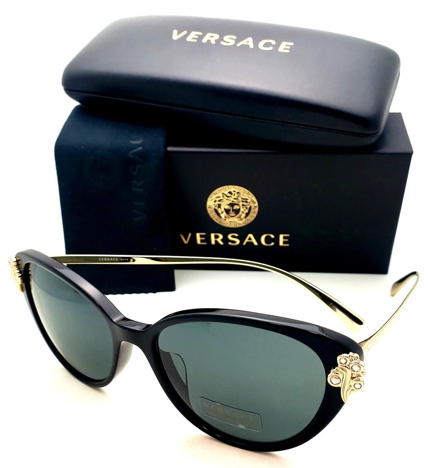 Новые солнцезащитные очки VERSACE MOD. Серые линзы с черной и золотой оправой 4351-B-A GB1/87 55-16 - Изображение 1 из 4