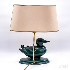 Vintage Design Tischlampe Tischleuchte „Ente“ m. Lampenschirm | Grün & Gold 44cm - Bild 1 von 12