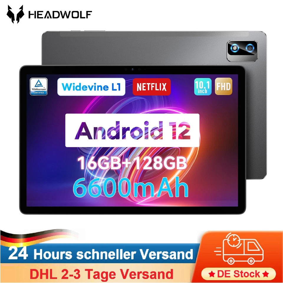 Headwolf WiFi 6 Tablet 16GB RAM 128GB ROM 10 Zoll Android 12 Tablets 2SIM LTE 5G - Bild 1 von 4