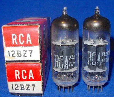 Nuevo de Lote Antiguo Par de Tubos CBS Placa Negra 12BZ7 Emparejados Marca Para RCA 1957 Fecha #3 Foto 1 de 3