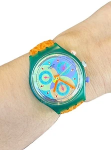 Orologio Vintage 1992 Swatch Cronografo Arancione & Verde Adulto Unisex - Foto 1 di 19