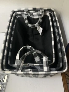 True Living Set Of 3 Black White Check Baskets Style of MC - Picture 1 of 3