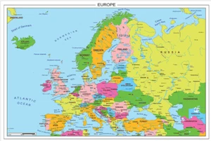Mappa Europa 150 X 100 CM Paesi Città e Acque Dettagliata Decorazione Parete - Foto 1 di 9