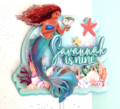 Topper de pastel 3D La Sirenita 2023, fiesta de cumpleaños princesa Ariel, letrero Foto 1 de 4