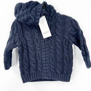 Gymboree NWT Blue Cable Knit Zip Up Chunky Jacket 6-12 Months 100% Cotton - Picture 1 of 7