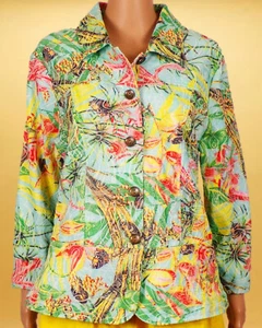 ANALOGY size L multicolor botanical light shirt jacket cotton/polyester/spandex - Picture 1 of 15