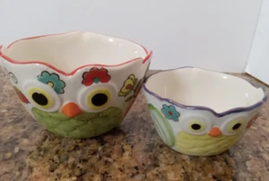 Pier 1 Imports Cute Owl Nesting Measuring Cups Colorful 2 Pc Set Hand Painted - Picture 1 of 7