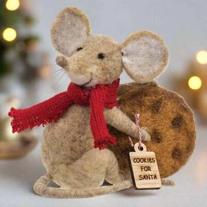Primitive Cookies For Santa Christmas Mouse Felted Ornament - Picture 1 of 3