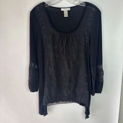 Blusa para mujer Kenar de gasa talla pequeña negra floral Foto 1 de 4