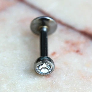 316L Stainless Steel Internally Threaded Labret/Monroe with Clear CZ Ball - Picture 1 of 3