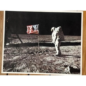 Vintage Buzz Aldrin & Old Glory on the Moon 17" x 21" NASA Apollo NOS - Picture 1 of 5