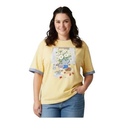 Vintage 90s Morning Sun Cotton Daisy Breakfast Tee Womens Size Petite Large - Image 1 of 4