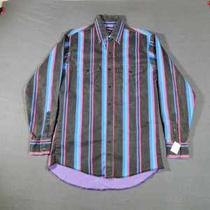 Camisa de Colección Años 90 WRANGLER Para Hombre 15 1/2 Azul Negro Rosa Rayas Abotonadas Brushpopper - Imagen 1 de 8