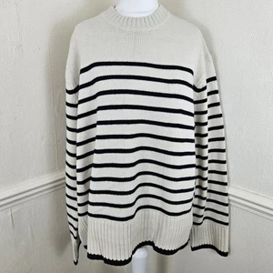 Albaray Breton Stripe Fisherman Knit Crew Neck Jumper UK 10 BNWT Ivory Black - Picture 1 of 16