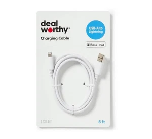 Dealworthy Lighting to USB-A 5' White Charging Cable - Picture 1 of 2