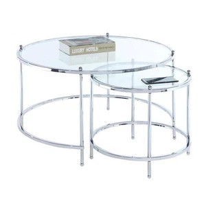Royal Crest Nesting Round Coffee Table in Clear Glass and Chrome Metal Frame - Picture 1 of 3