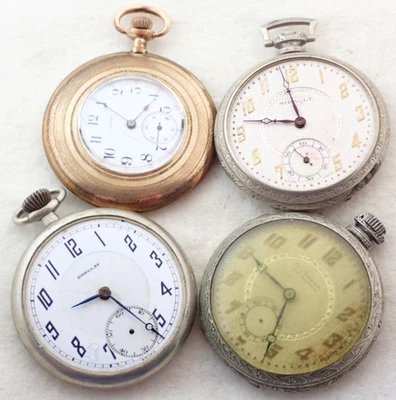 LOT OF 4 12s VINTAGE ILLINOIS & SWISS POCKET WATCHES PARTS REPAIR - Image 1 of 3