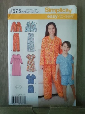NEW Simplicity Pattern 1575 Girl/Boy sz 3-6 Long or Short Pajamas Uncut - Image 1 of 4