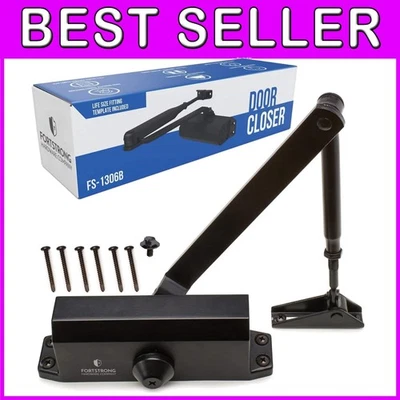 Cierre de puerta automático negro mate - Fuerza ajustable para puertas zurdas/derechas Foto 1 de 4