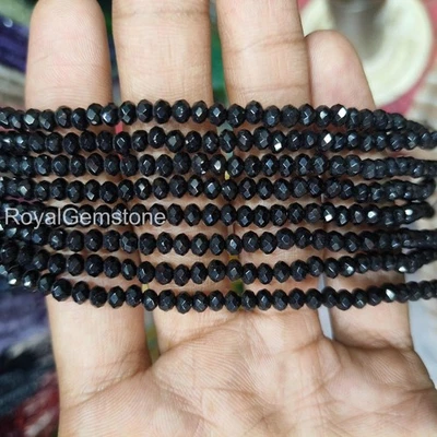 Cuentas redondas facetadas de espinela negra, cuentas facetadas de espinela negra, espinela negra redonda Foto 1 de 2