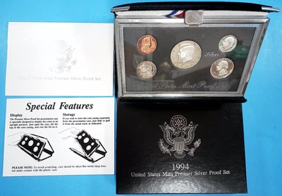 1994 United States Mint Premier Silver Proof Set COA OGP 90% Silver 50C 25C 10C - Image 1 of 4